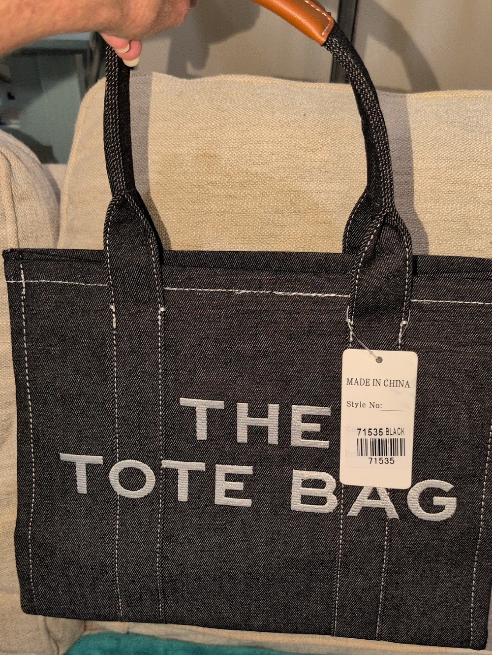 Black Canvas 'The Tote Bag'  Tote With Crossbody Strap - NWT
